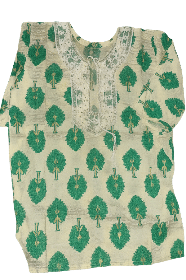 Women’s Ethnic Printed Cotton Kurti with Elegant Tree Motif & Embroidered Neck Design